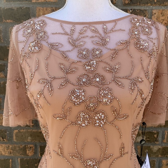 ADRIANNA PAPELL Womens Rose Gold Short Sleeve Knee Length Formal Sheath Dress 4 - Picture 8 of 8